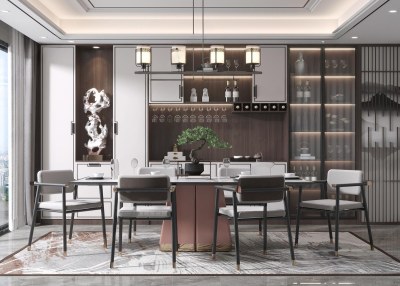 新中式家居餐厅3D模型下载